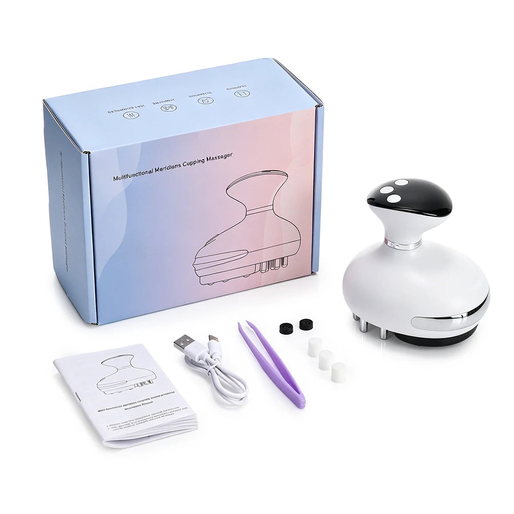Electric Cupping Massager 9 Levels Suction Red Light Gua Sha Scraper Steel Beads LED Display Rechargeable Portable