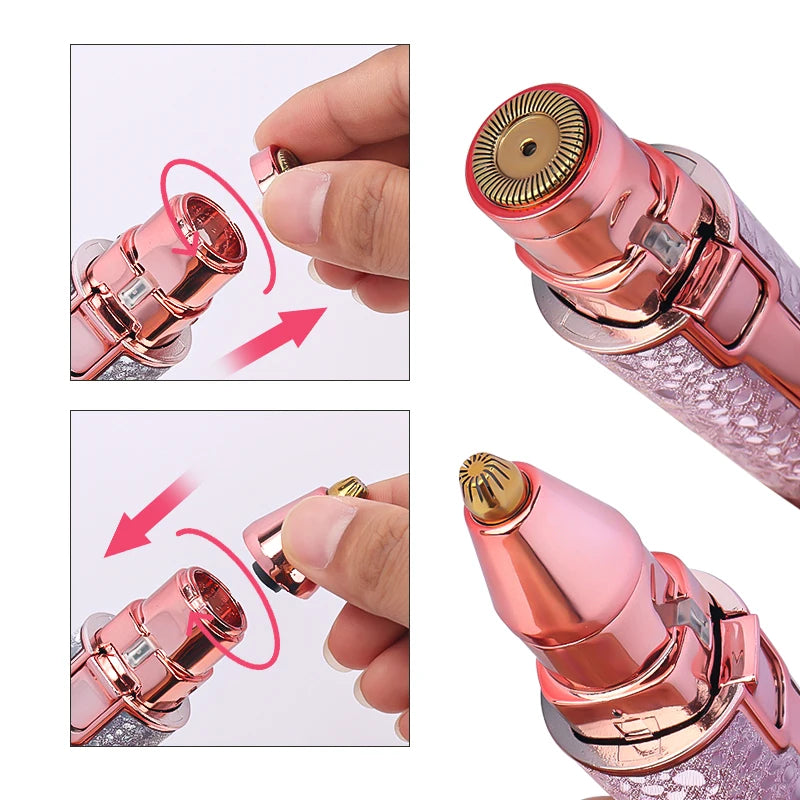 Portable 2 IN 1 Electric Epilator Eyebrow Trimmer Body Facial Lip Hair Remover Mini Painless Razor Shave Shaver Built-in LED