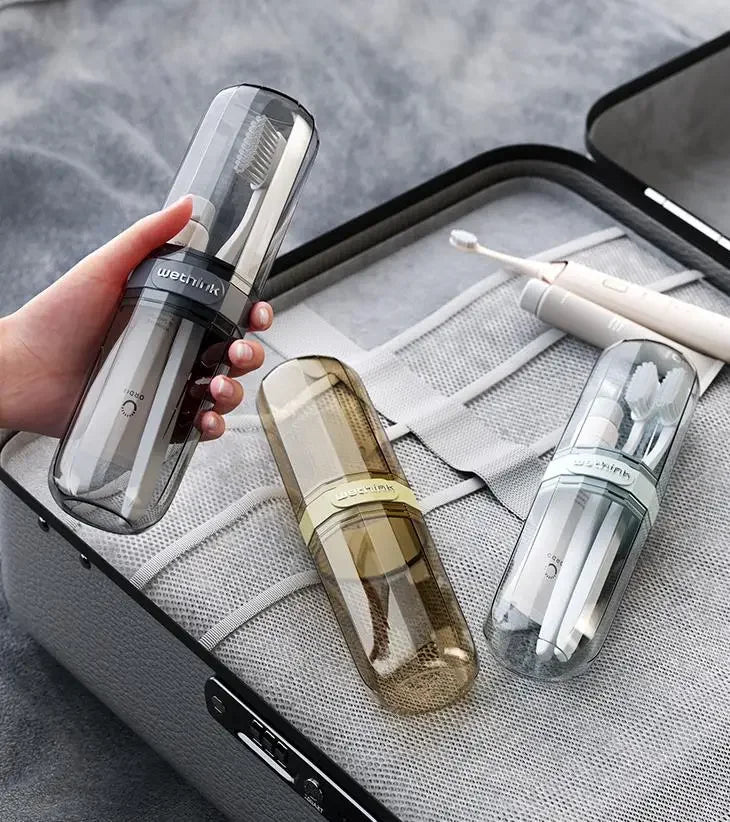 Portable Clear Toothbrush Travel Case, Hard Shell All-in-One Organizer for Business Trips Gym & Commute, Hygienic Secure Design