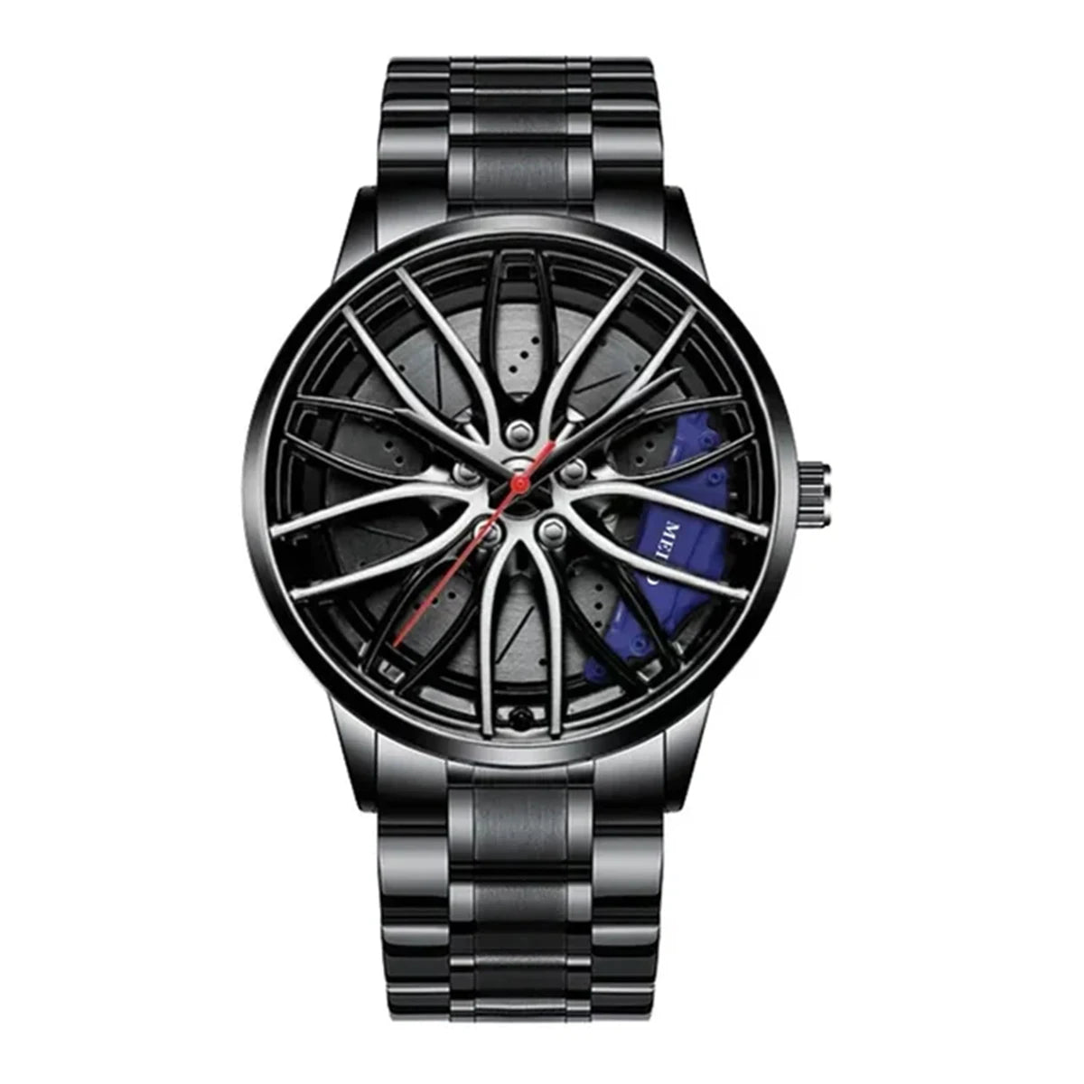 Men's Sports 3D Car Wheel Quartz Watch – Stainless Steel Band Wristwatch