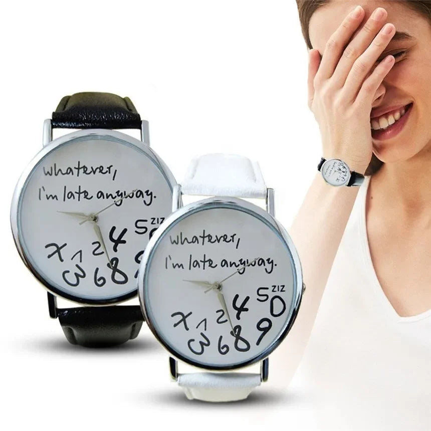 Funny Quote Watch for Women – Leather Strap Big Dial Quartz