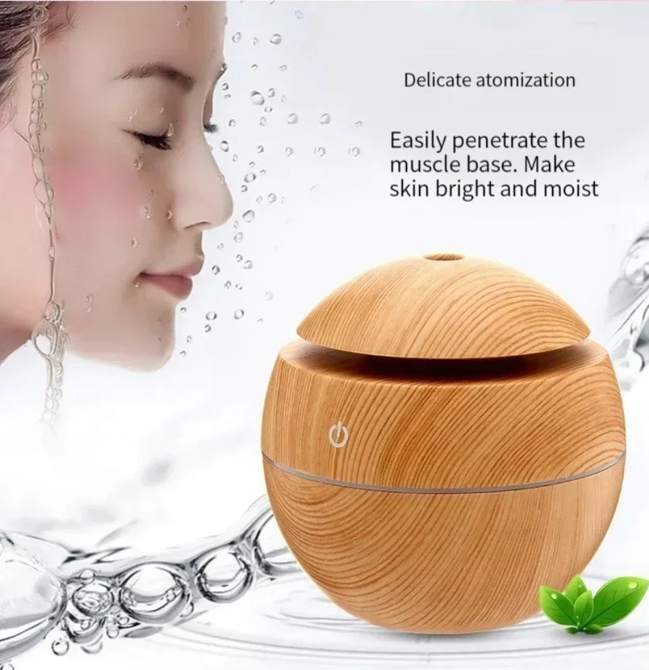 USB Ultrasonic Cool Mist Essential Oil Humidifier - Mini Wood Grain Design