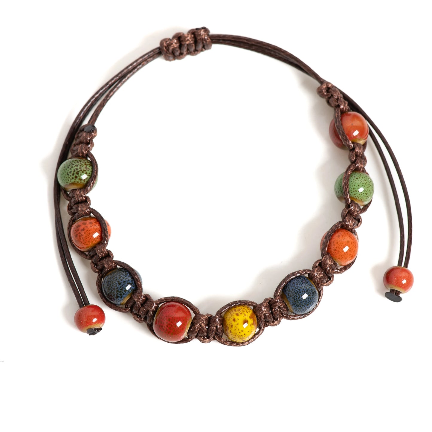 Handmade Colorful Ceramic Bracelet – Adjustable Coffee Cord Bohemian Artistic Jewelry