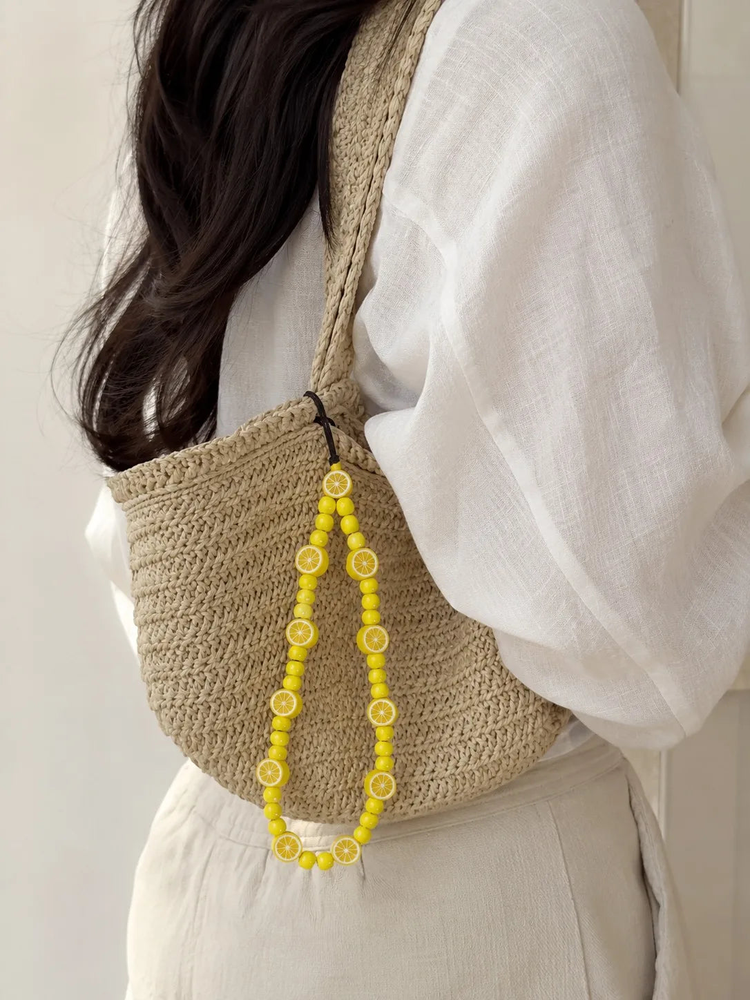 Handmade Fresh Lemon Ceramic Phone Charm – Braided Wax Cord Gift Accessory