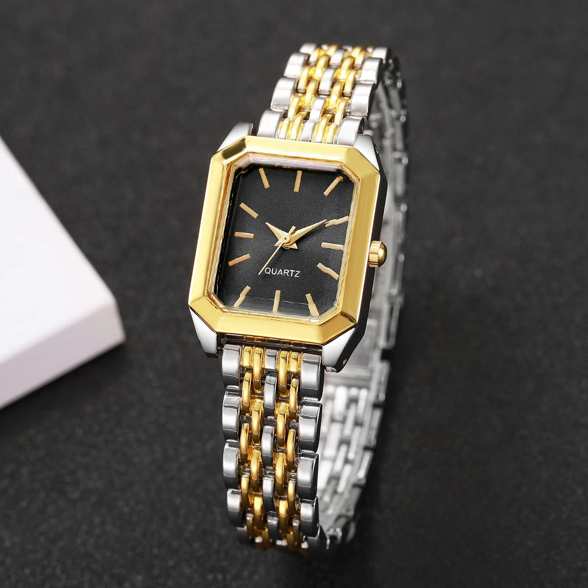 Fashion Rectangle Women's Quartz Watch Set – Casual Alloy Strap Ladies Wristwatch 2PCS