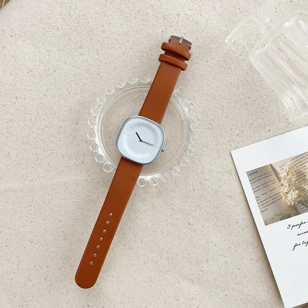 Simple Square Women's Watch – Leather Strap Minimalist Quartz