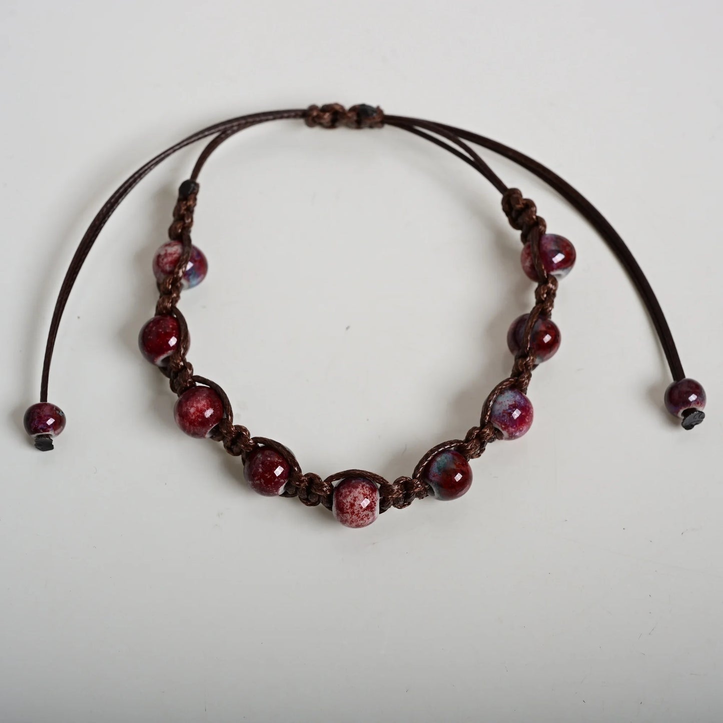 Handmade Colorful Ceramic Bracelet – Adjustable Coffee Cord Bohemian Artistic Jewelry