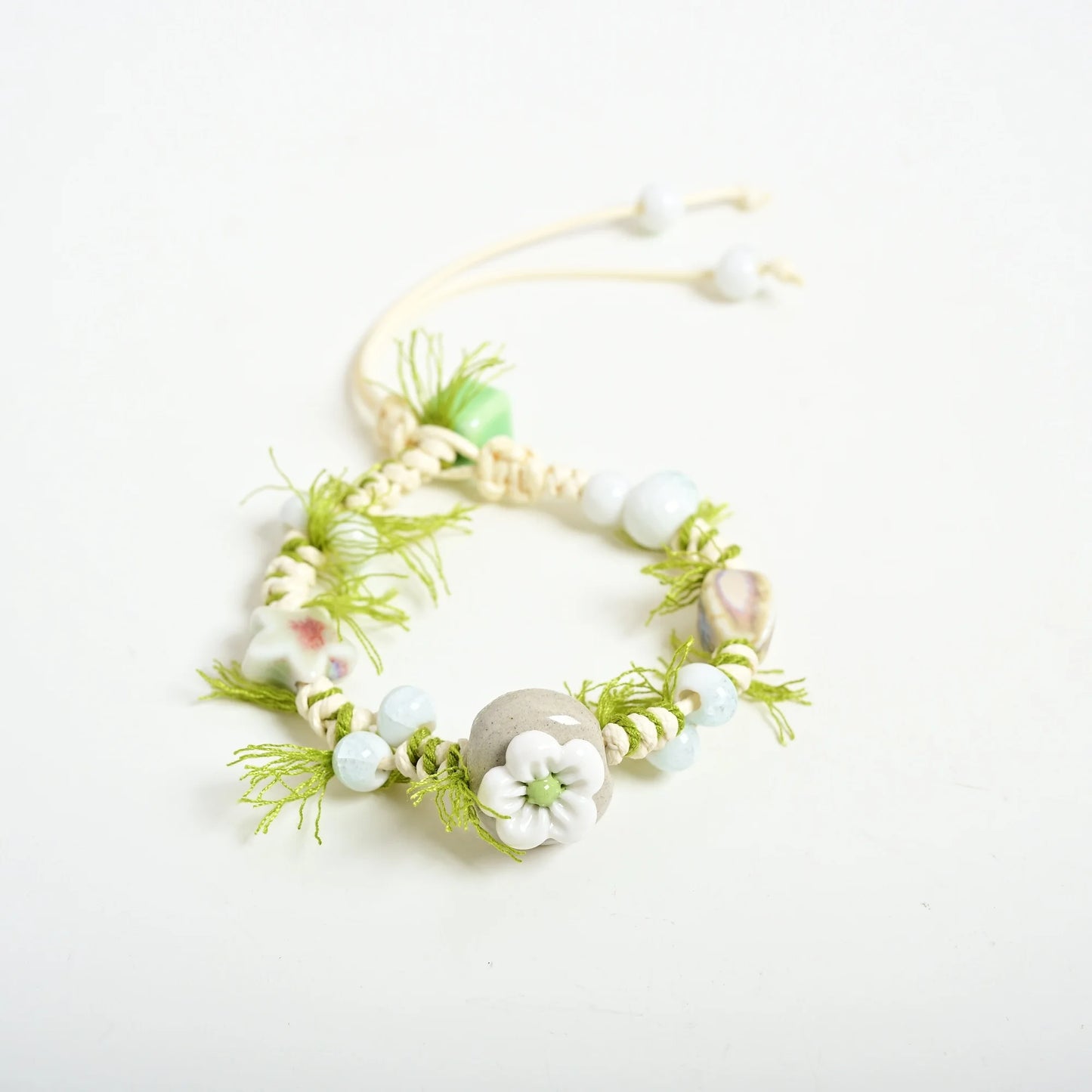 Handmade Ceramic Sunflower Bracelet – Adjustable Wax Cord Boho Floral Jewelry for Women