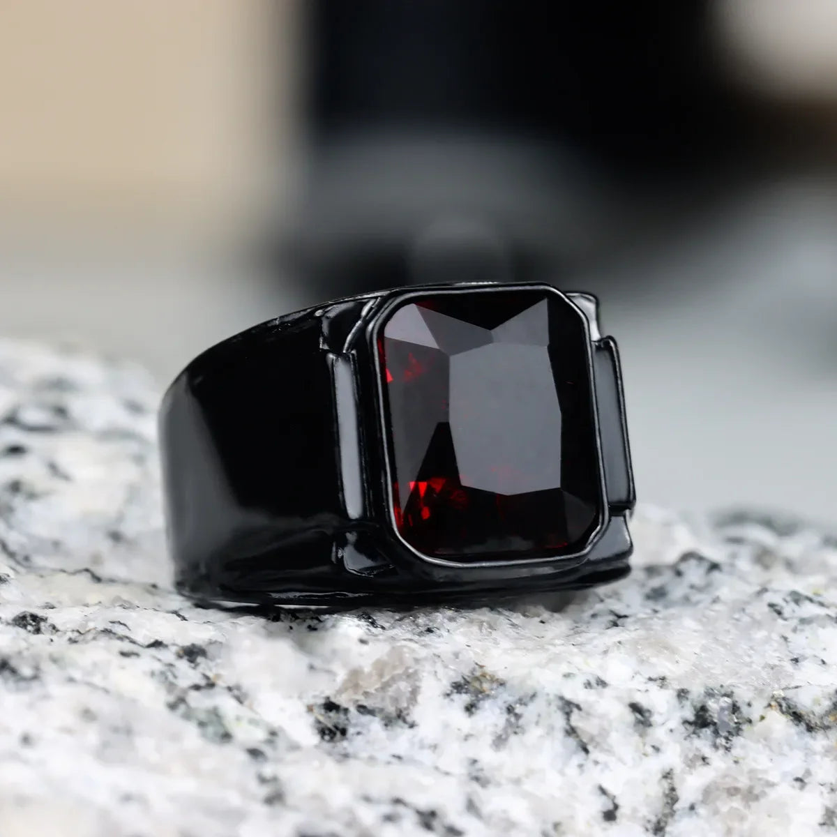 Unisex Punk Style Ring – Black & Red Enamel