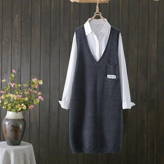 Retro style knitted vest women autumn and winter Korean versatile casual camisole medium length sleeveless sweater vest female