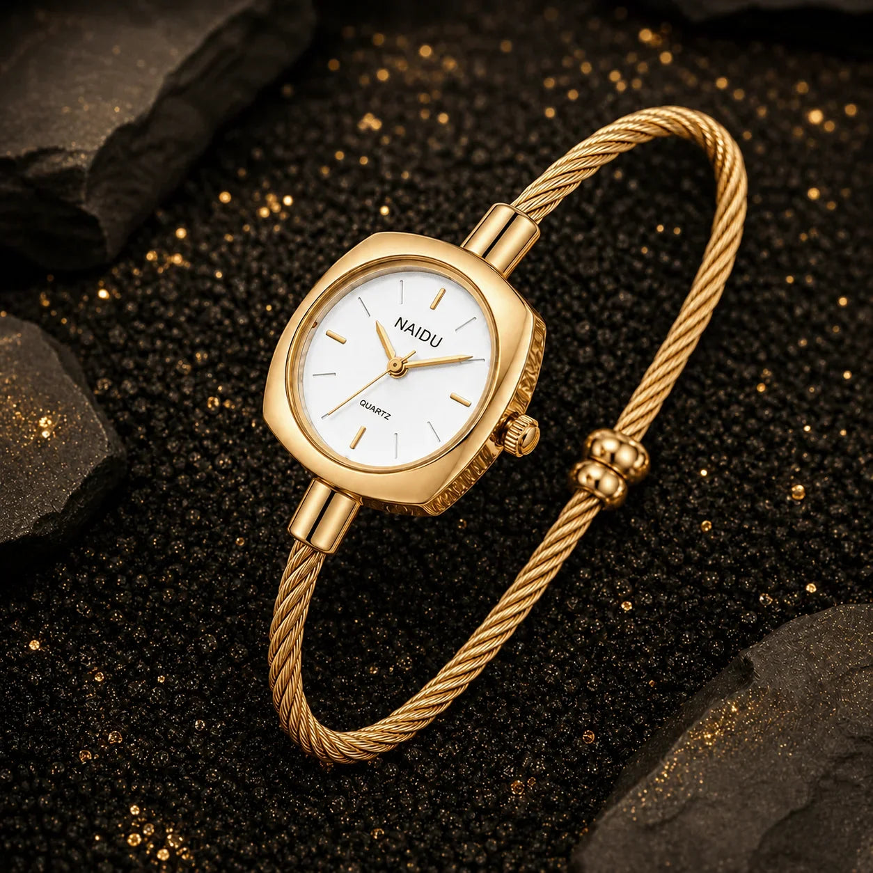 Women's Gold Bangle Watch – Luxury Stainless Steel Quartz