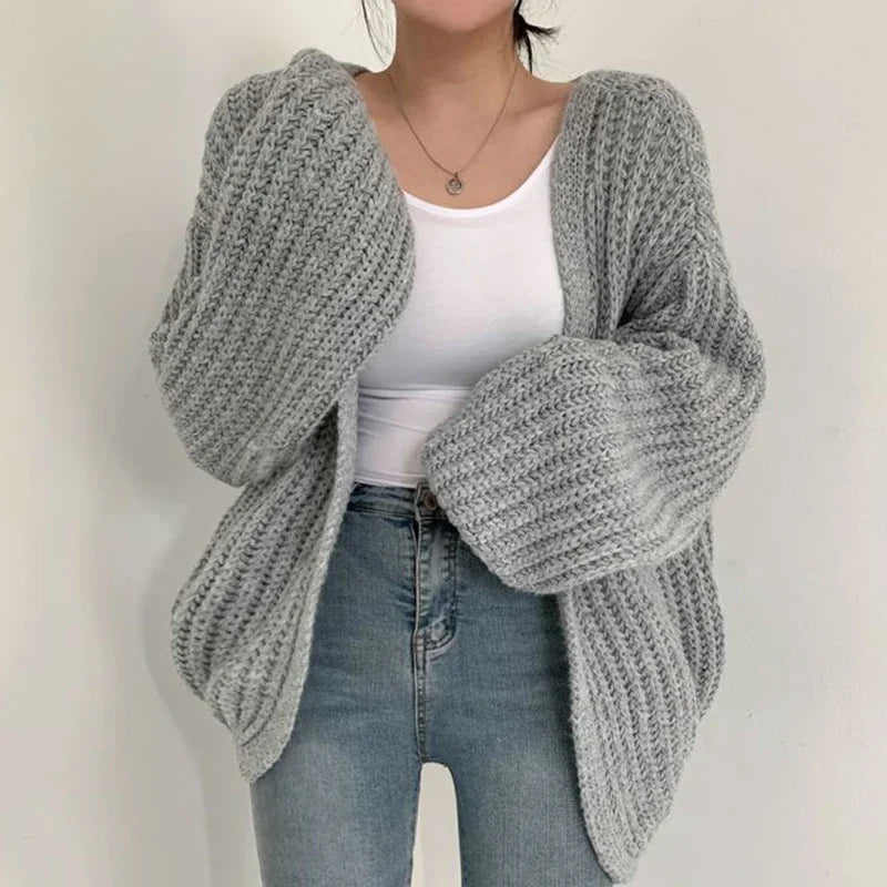 Women Vintage Harajuku Lantern Sleeve Cardigan Sweater Casual Korean Fall Streetwear Tops Coat Chic Lazy Wind Y2k Sweater