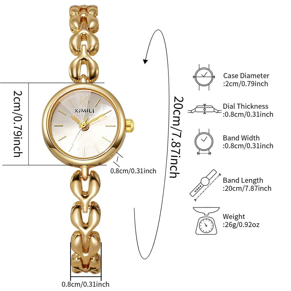 Elegant Women's Quartz Watch – Small Dial Heart Chain Bracelet Minimalist Wristwatch