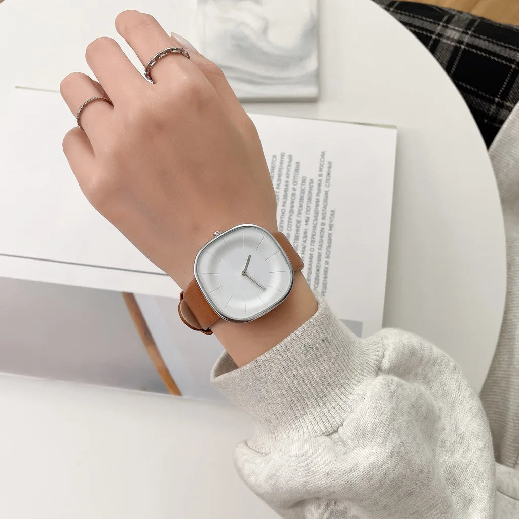 Simple Square Women's Watch – Leather Strap Minimalist Quartz