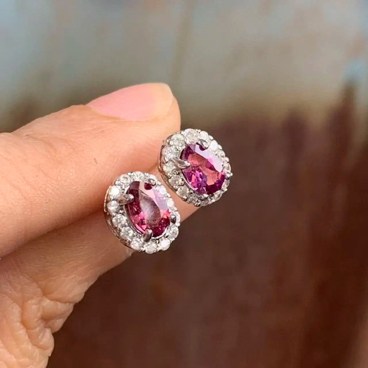 Natural Garnet Copper Stud Earrings – Genuine Red Gemstone for Women