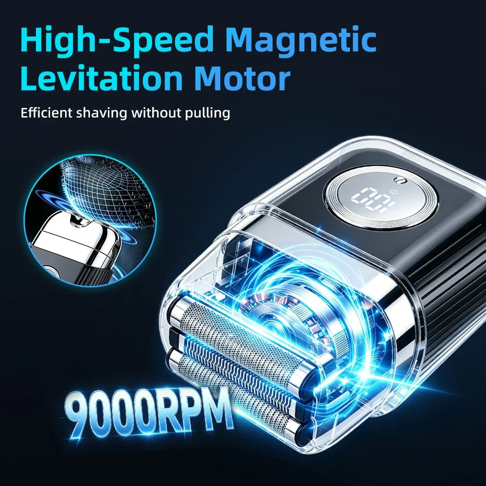 Electric Foil Shaver for Men 3 Floating Blades LED Display IPX7 Waterproof Cordless Portable Mini Razor Wet Dry Use