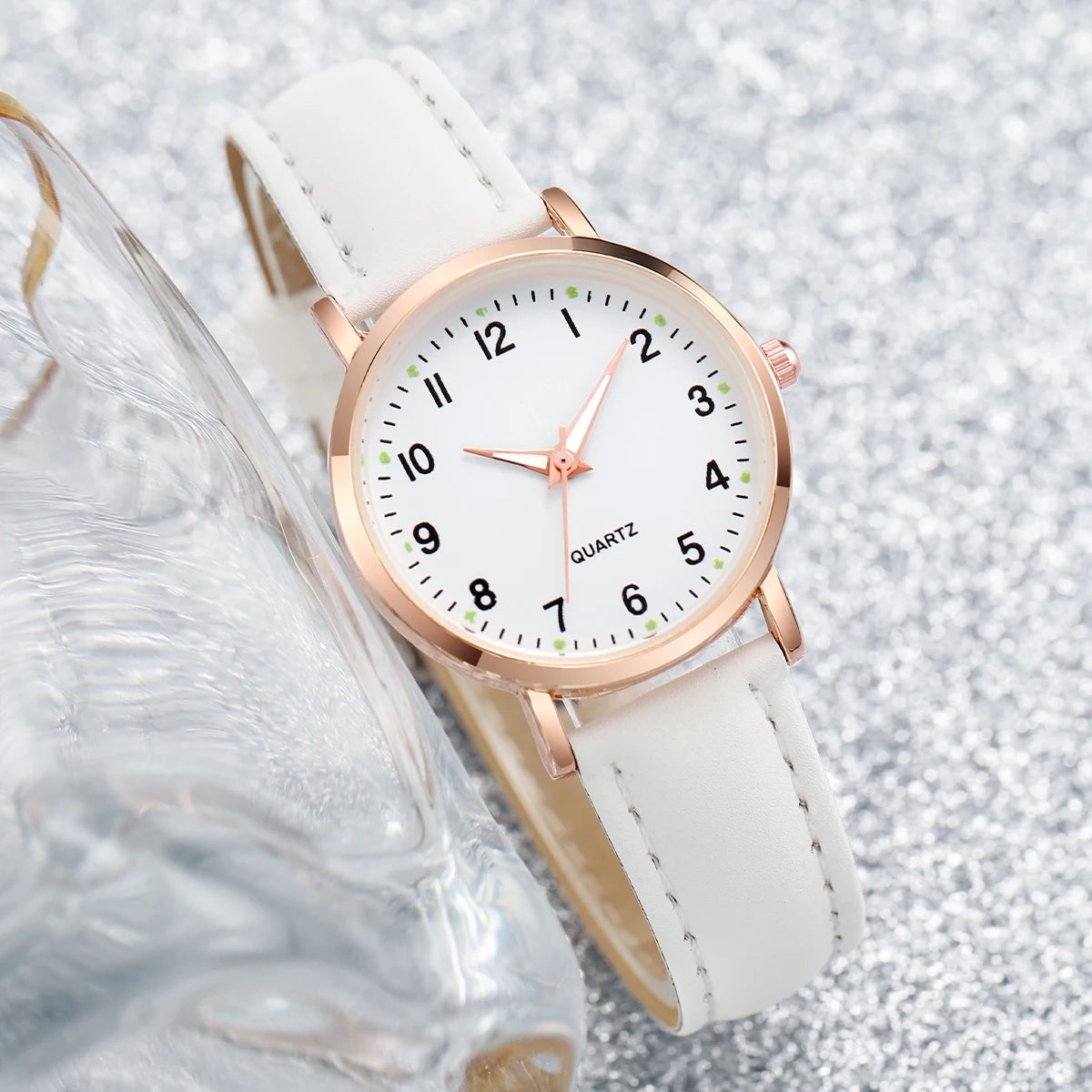 Fashion Women's Leather Quartz Watch & Heart Bracelet Set – 4/6PCS Arabic Dial Wristwatch