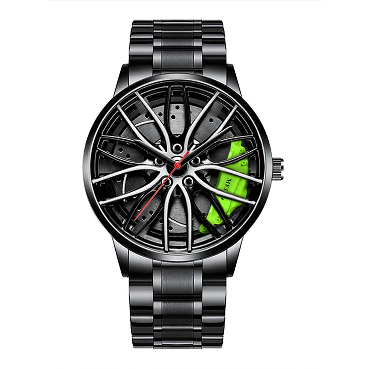 Men's Sports 3D Car Wheel Quartz Watch – Stainless Steel Band Wristwatch
