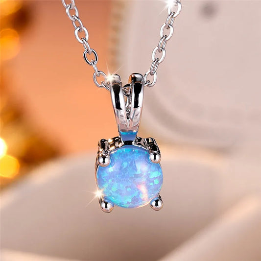 Vintage Fire Opal Pendant – Cute Silver Necklace