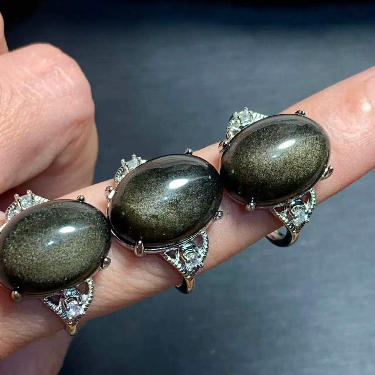 Natural Obsidian Adjustable Ring – Vintage Fine Jewelry for Women