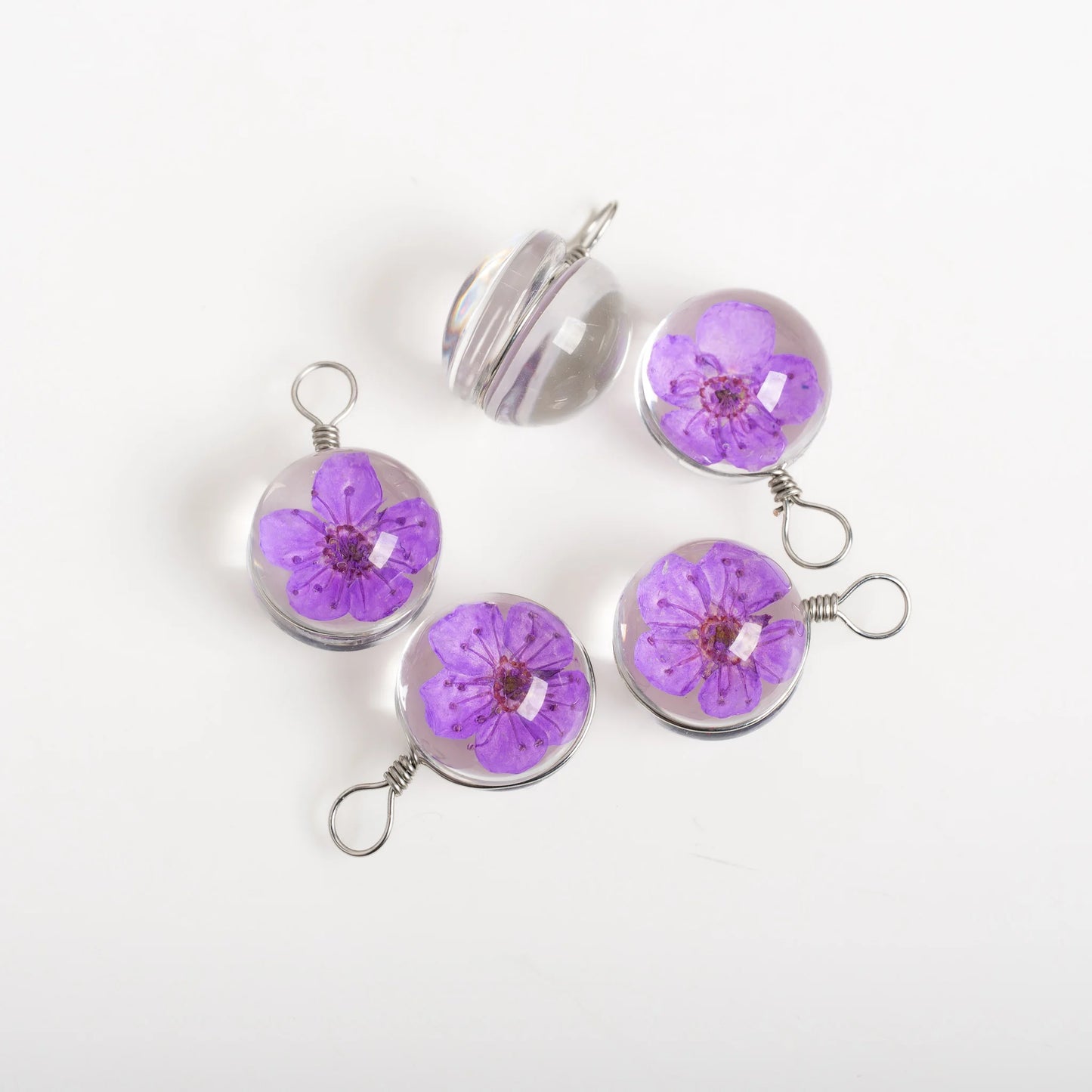 Handmade Pressed Flower Glass Charm Pendant – 12MM Mini Floral Dangle for DIY Jewelry