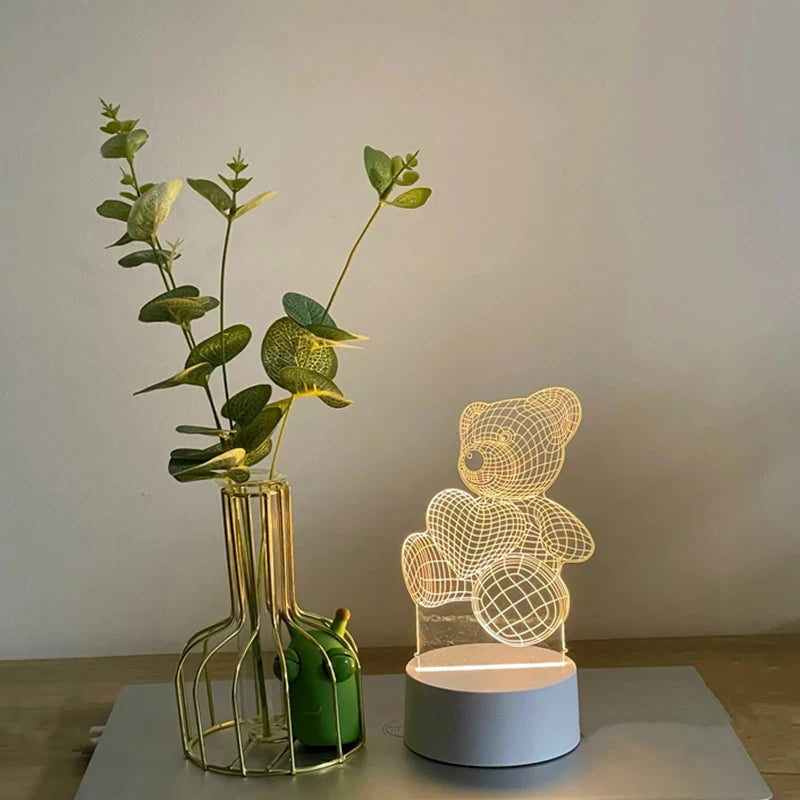 3D Creative Bear Lamp - Acrylic USB LED Night Light for Home Decor and Gifts