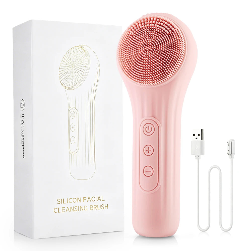 Sonic Silicone Facial Cleansing Brush – IPX7 Waterproof with Warm Massage