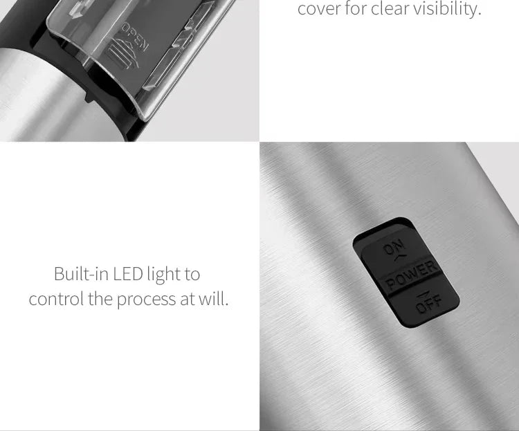 Electric Automatic Salt and Pepper Grinder Set with LED Light Adjustable Coarseness Spice Mill Kitchen Tools for Cooking