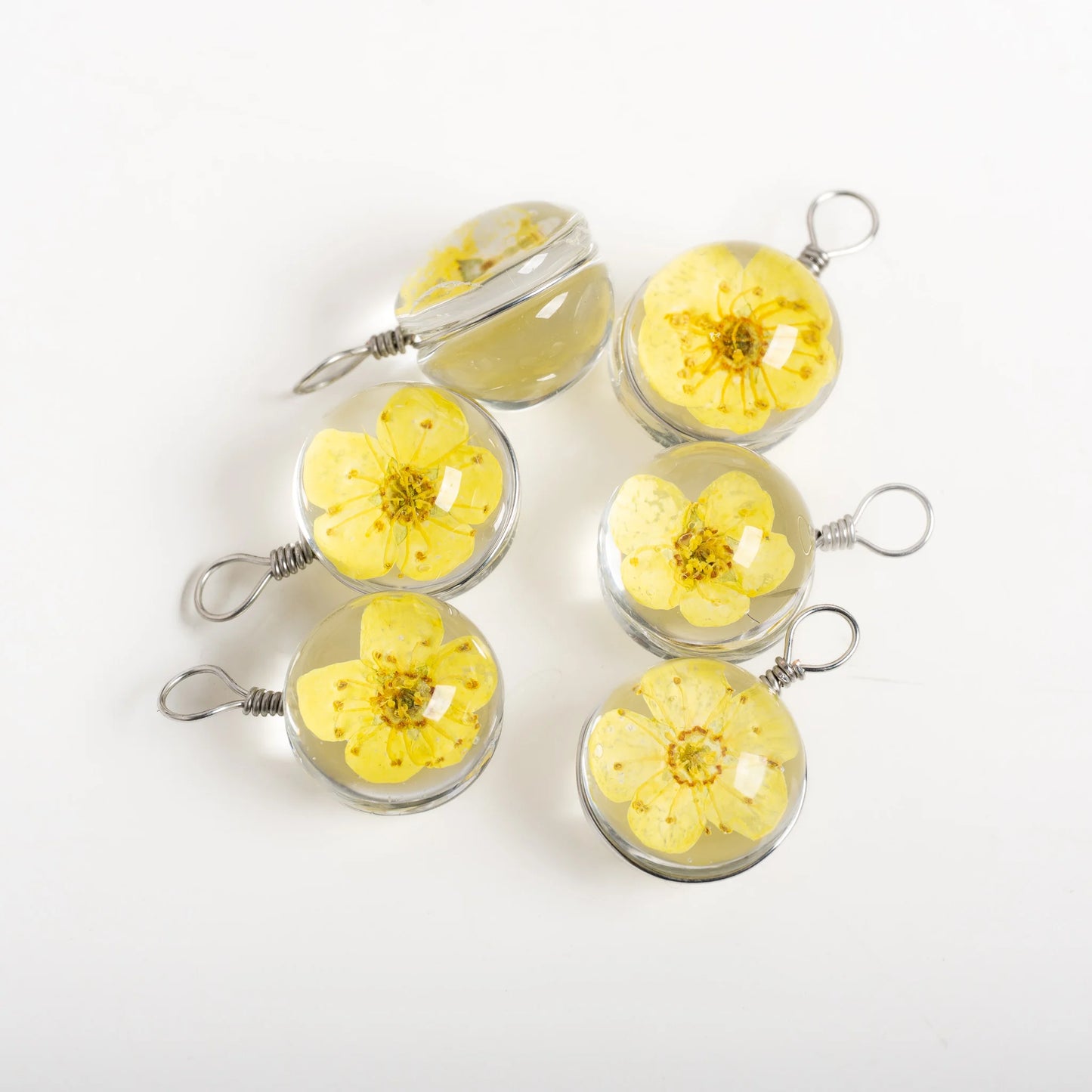 Handmade Pressed Flower Glass Charm Pendant – 12MM Mini Floral Dangle for DIY Jewelry