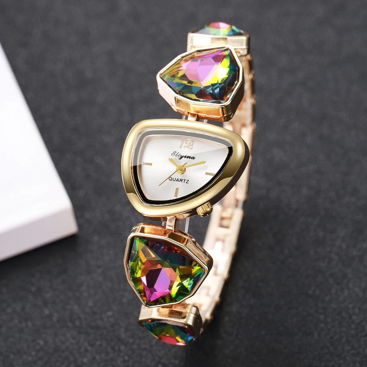 Elegant Rhinestone Bracelet Women's Quartz Watch – Irregular Dial Fashion Wristwatch