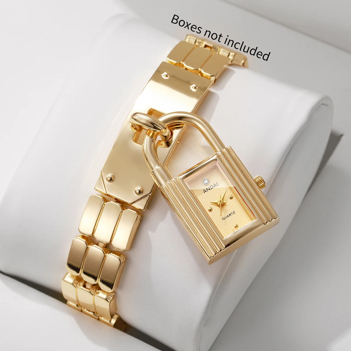 Unique Lock Shape Pendant Women's Quartz Watch – Golden Bracelet Strap Dress Wristwatch