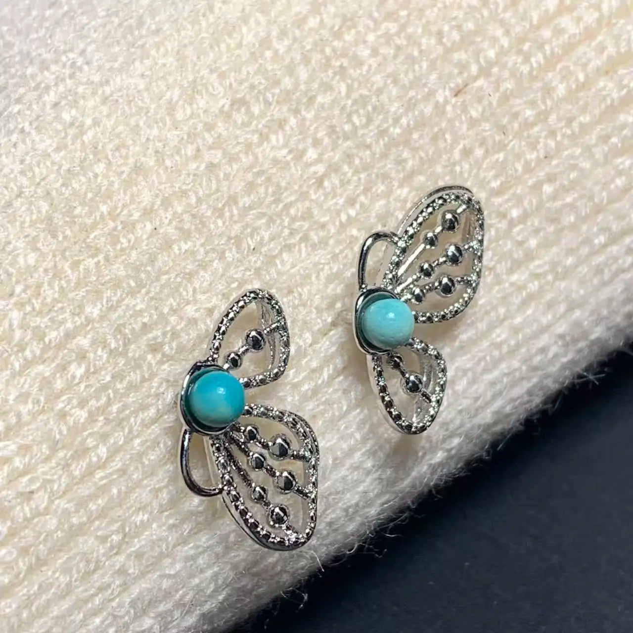 Natural Turquoise Stud Earrings – 925 Sterling Silver Vintage Jewelry for Women