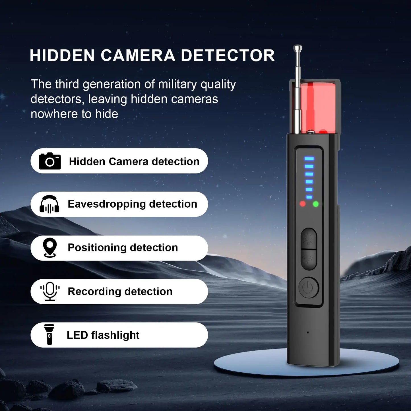 6-in-1 Anti-Spy Camera & GPS Tracker Detector | RF Signal & Bug Scanner for Travel & Hotels