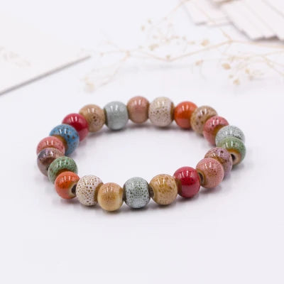 Handmade Heart Ceramic Bead Bracelet – Retro Artisan Jewelry for Women
