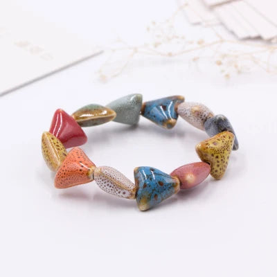 Handmade Heart Ceramic Bead Bracelet – Retro Artisan Jewelry for Women