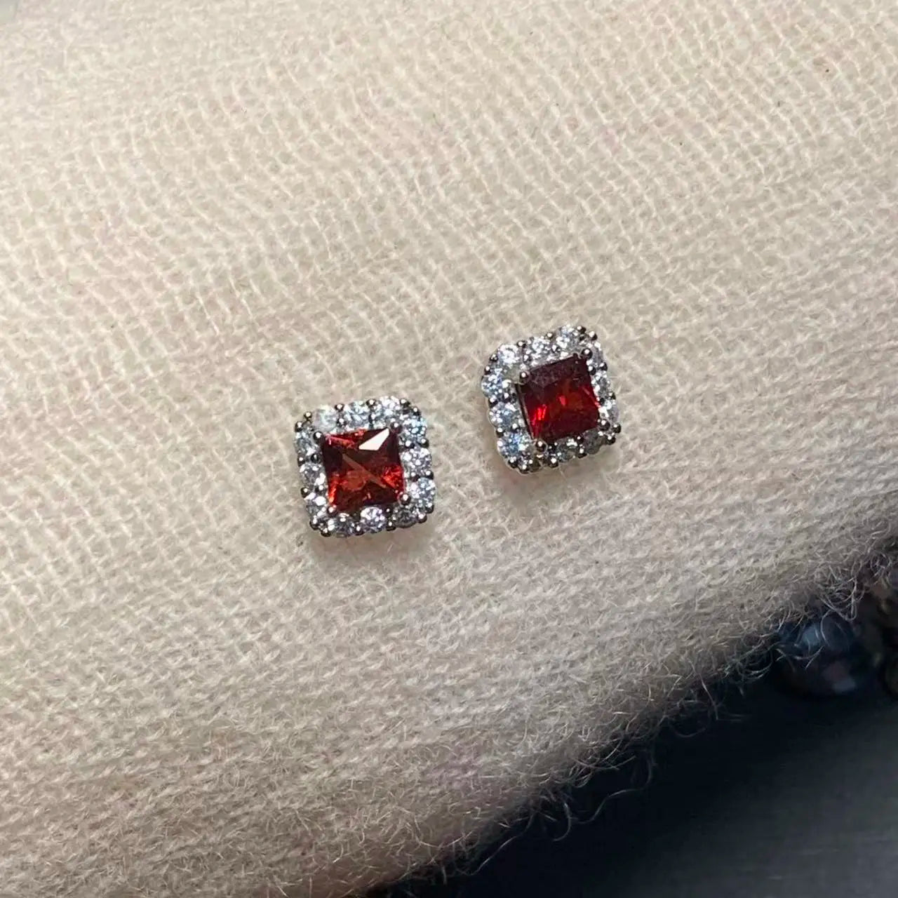 Natural Garnet Copper Stud Earrings – Genuine Red Gemstone for Women
