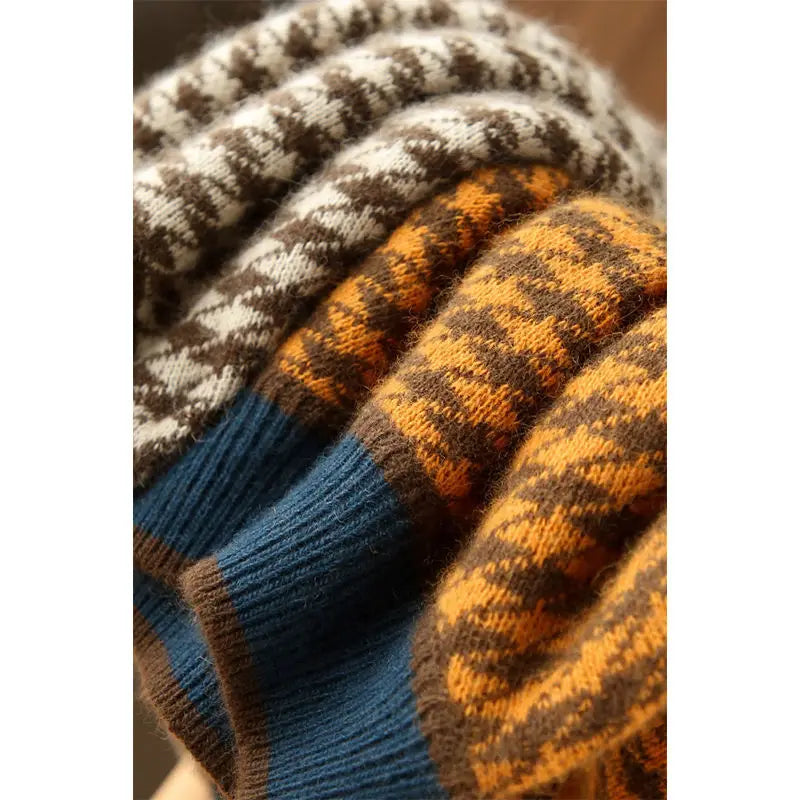 Houndstooth half turtleneck loose and thin knitted sweater women 22 autumn long sleeve casual plaid pullover sweater female