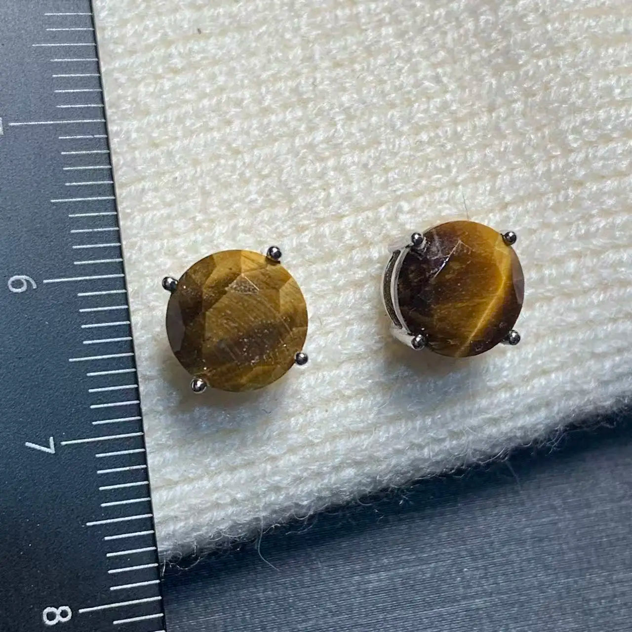 Vintage Natural Tiger's Eye Copper Stud Earrings – Genuine Gemstone for Women