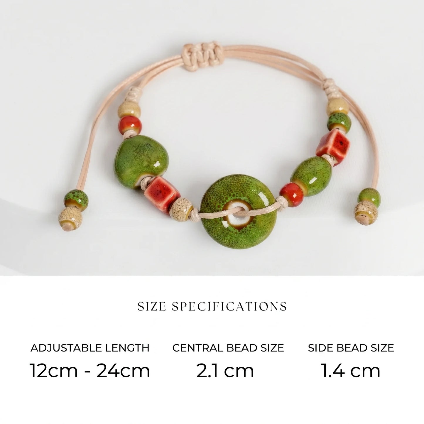Handmade Ceramic Heart Button Bracelet – Adjustable Braided Cord Boho Jewelry for Women