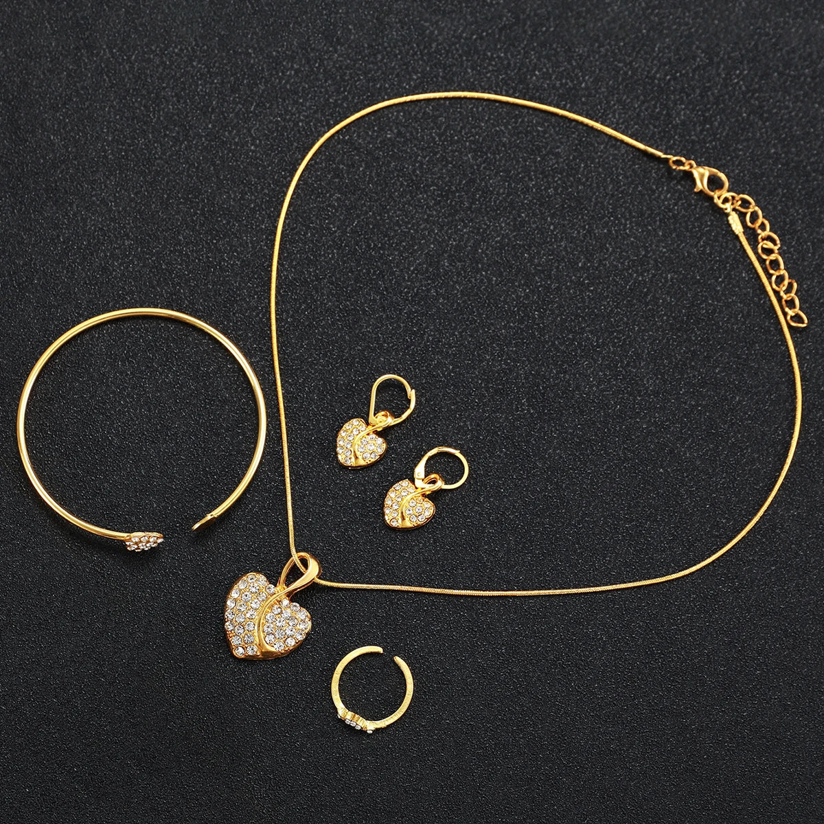 Elegant Rectangle Women's Quartz Watch & Rhinestone Heart Jewelry Set – 6PCS Ladies Wristwatch