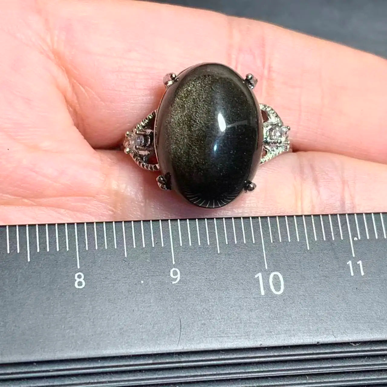 Natural Obsidian Adjustable Ring – Vintage Fine Jewelry for Women