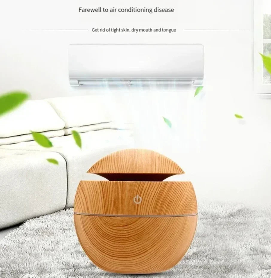 USB Ultrasonic Cool Mist Essential Oil Humidifier - Mini Wood Grain Design