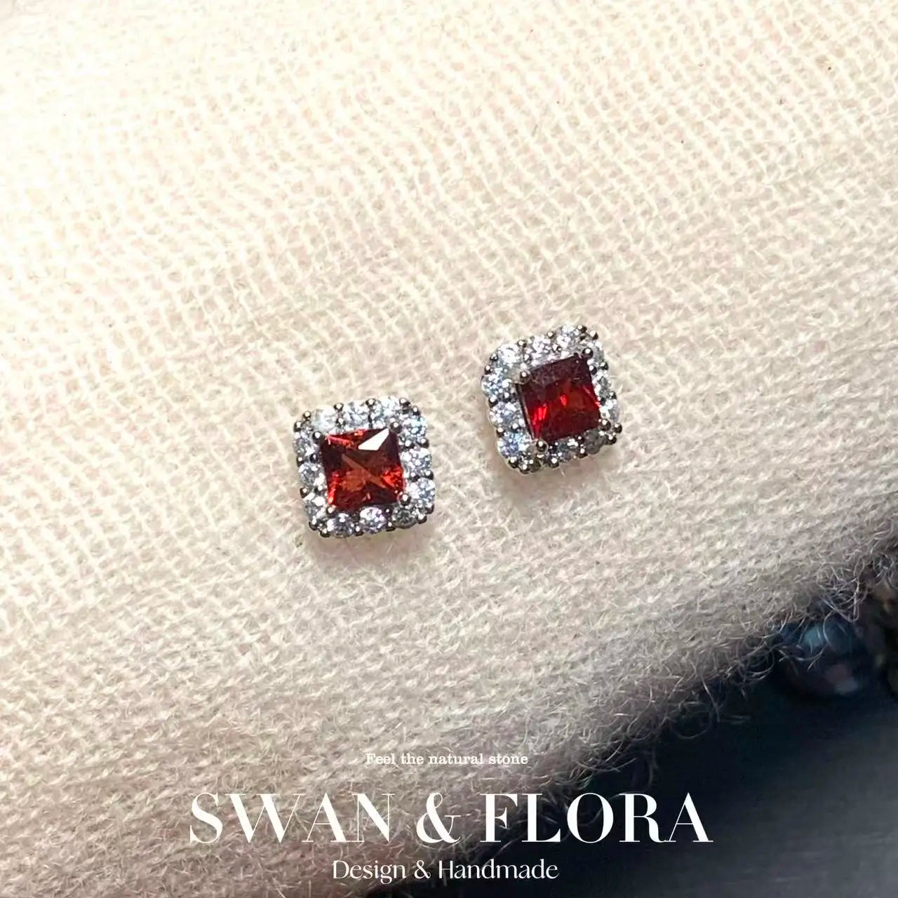 Natural Garnet Copper Stud Earrings – Genuine Red Gemstone for Women