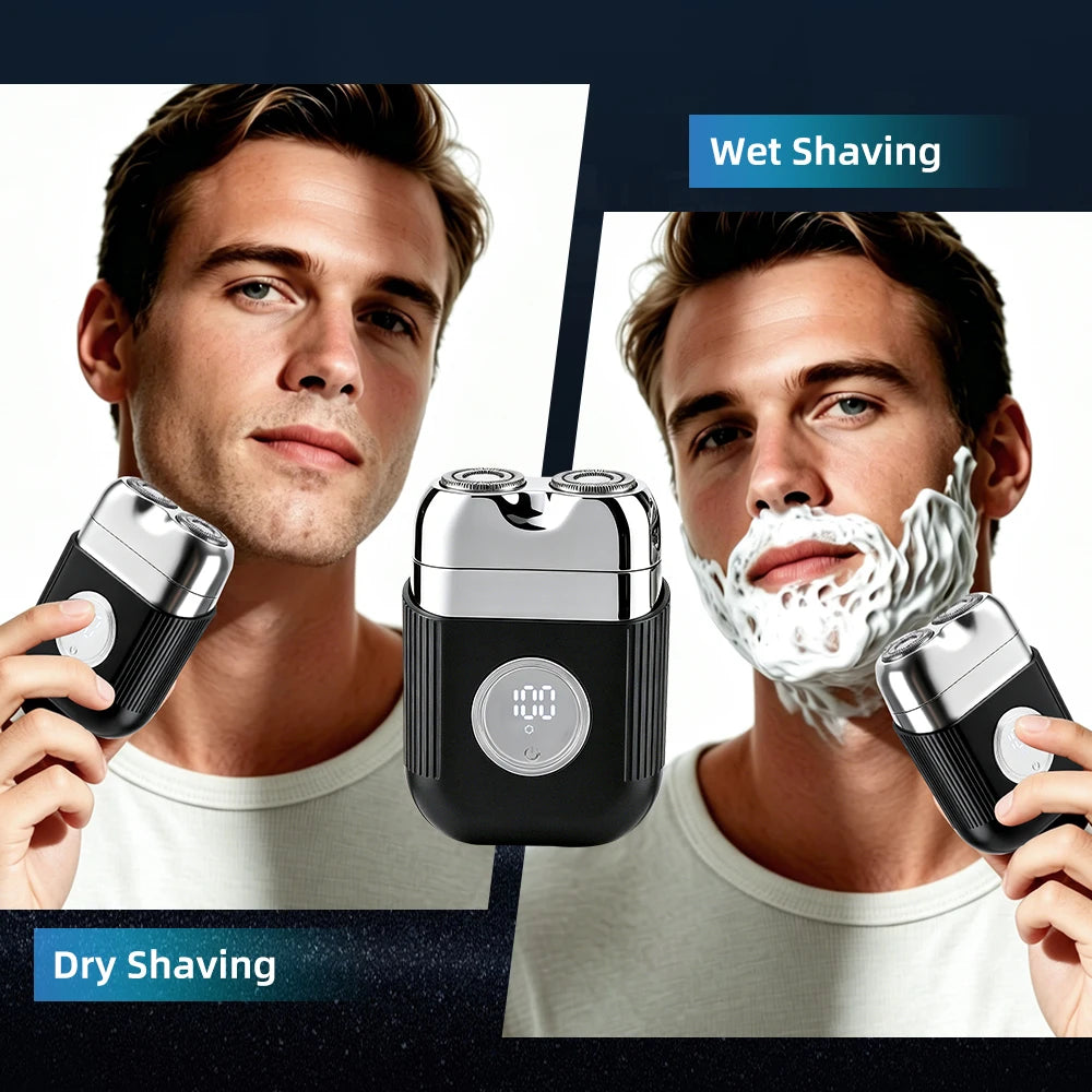 Electric Foil Shaver for Men 3 Floating Blades LED Display IPX7 Waterproof Cordless Portable Mini Razor Wet Dry Use
