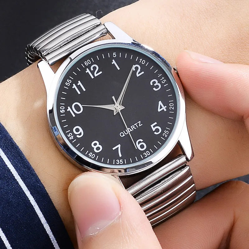Fashion Couple Quartz Watches Set – Arabic Dial Elastic Band Wristwatches for Men & Women