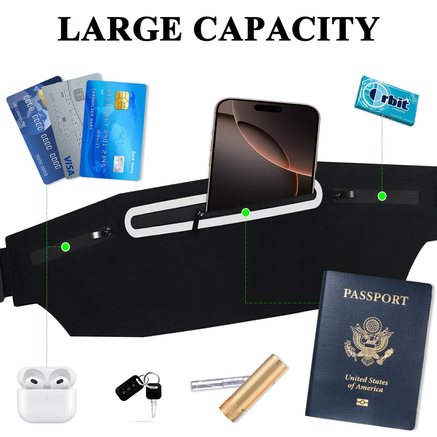 Waterproof Running Waist Bag – Invisible Fanny Pack for Gym & Outdoor