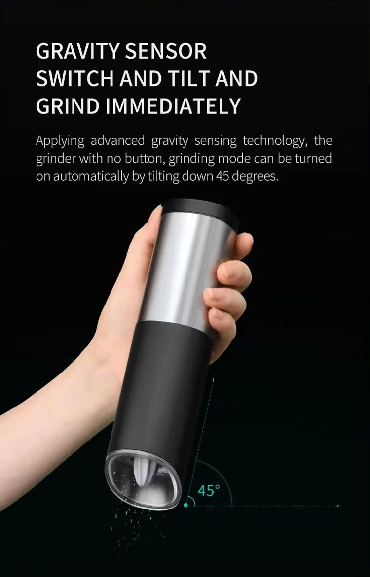Electric Automatic Salt and Pepper Grinder Set with LED Light Adjustable Coarseness Spice Mill Kitchen Tools for Cooking