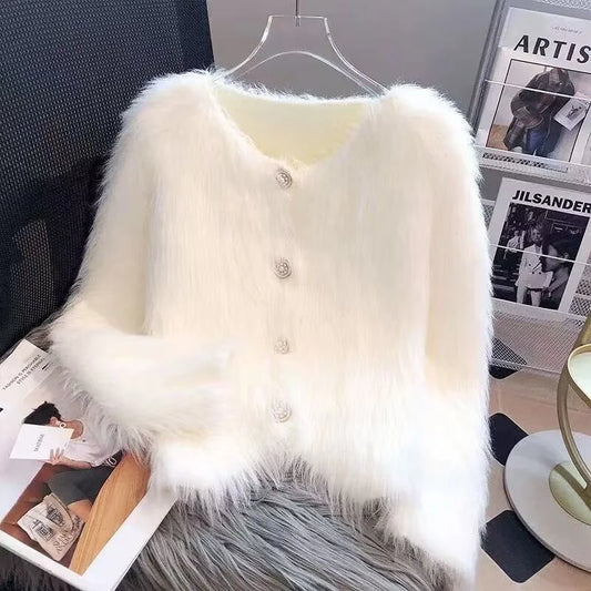 Imitation Mink Cashmere Knitted Cardigan - Women's Autumn/Winter 2025