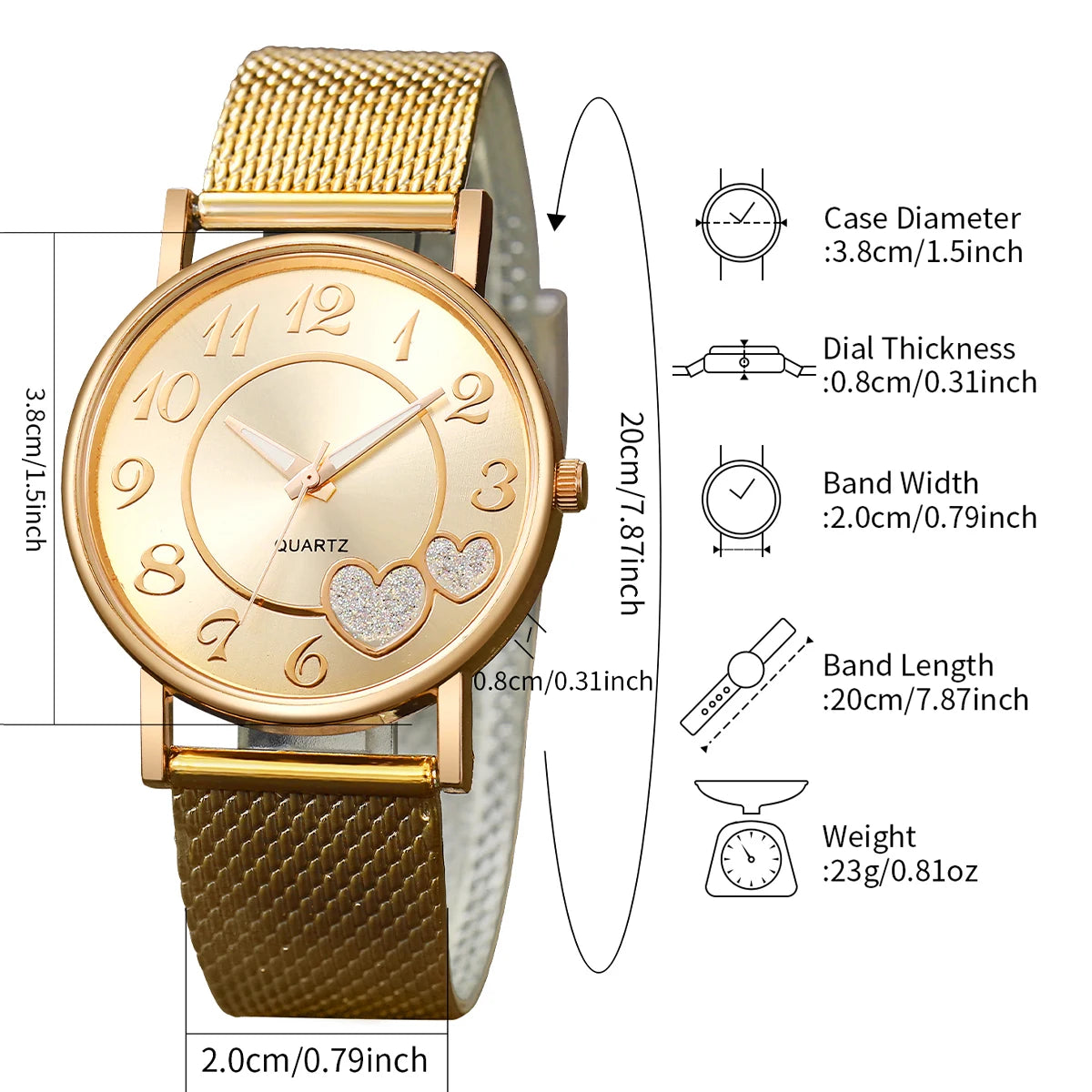 Fashion Heart Women's Quartz Watch & Butterfly Jewelry Set – 3/6PCS Golden Plastic Band Wristwatch