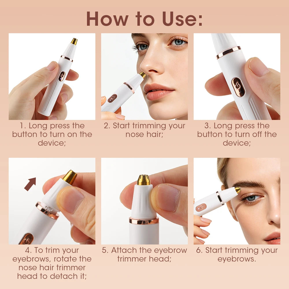 2-in-1 Nose & Eyebrow Trimmer – USB Cordless Electric Facial Hair Trimmer